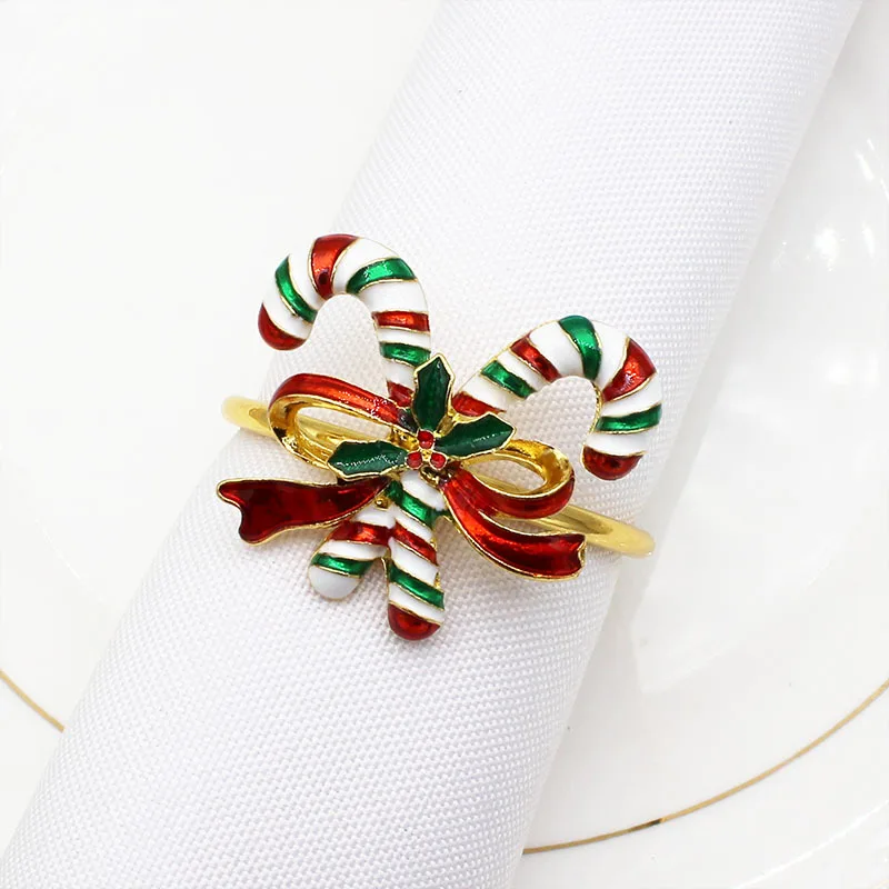 

Christmas Napkin Rings Gold Candy Cane Napkin Ring Luxury Enamel Metal Napkin Ring Holder for Christmas Table Decoration HWC45