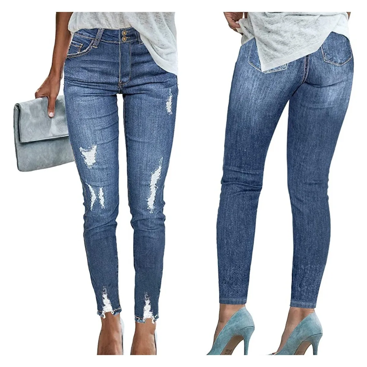 

Factory supply hole skinny full- length jeans women