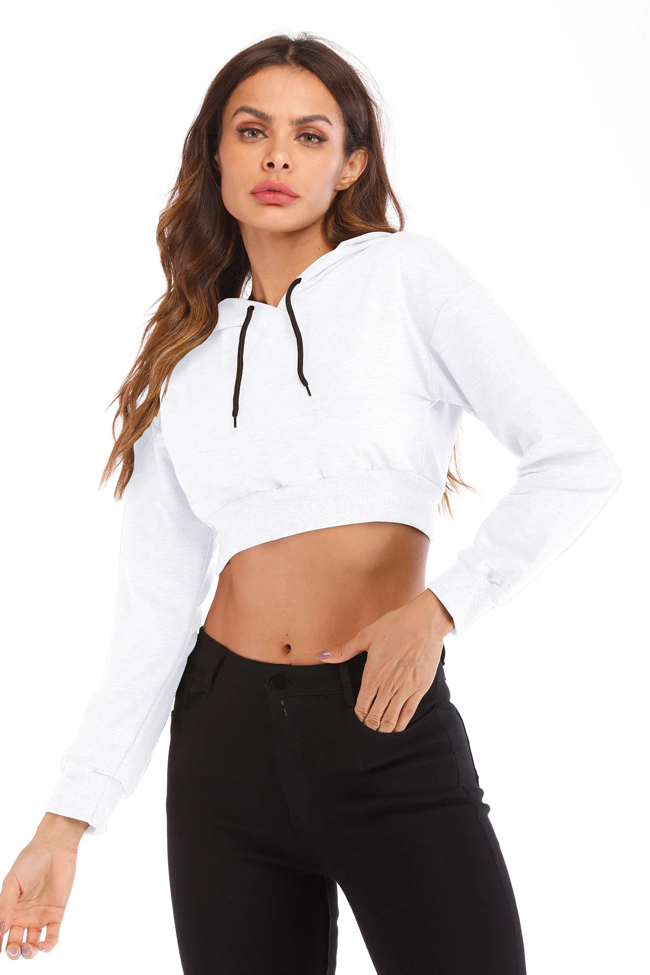 Wholesale Sports Crop Top Sweatshirt With Hood Long Sleeve Custom ...
