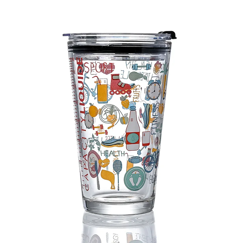 

Fiery student straw cup with scale breakfast milk glass cup manufacturers wholesale