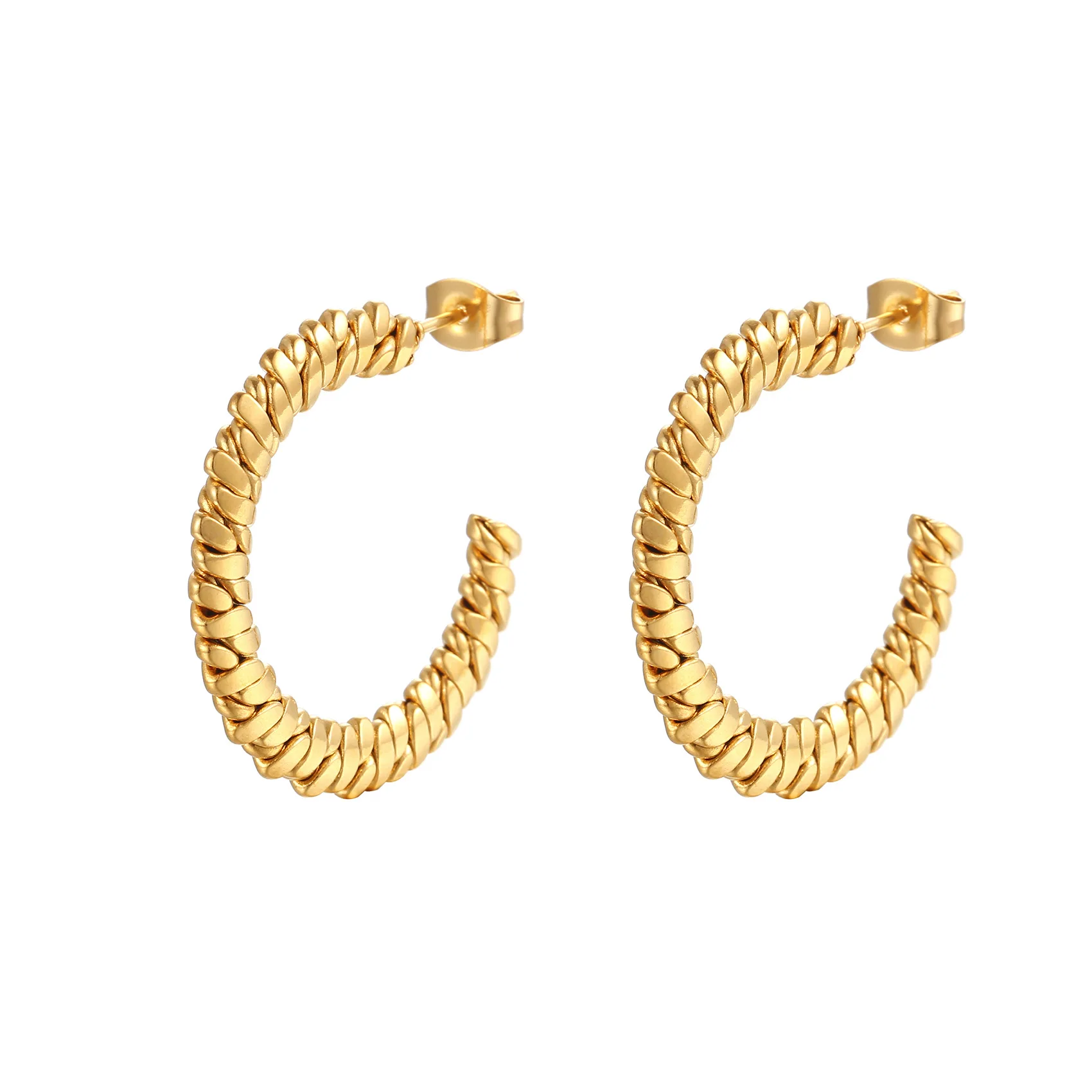

Non Tarnish Chunky Striped Texture Twisted Hoop Earrings Jewelry Gold Plated Stainless Steel Hoop Earring