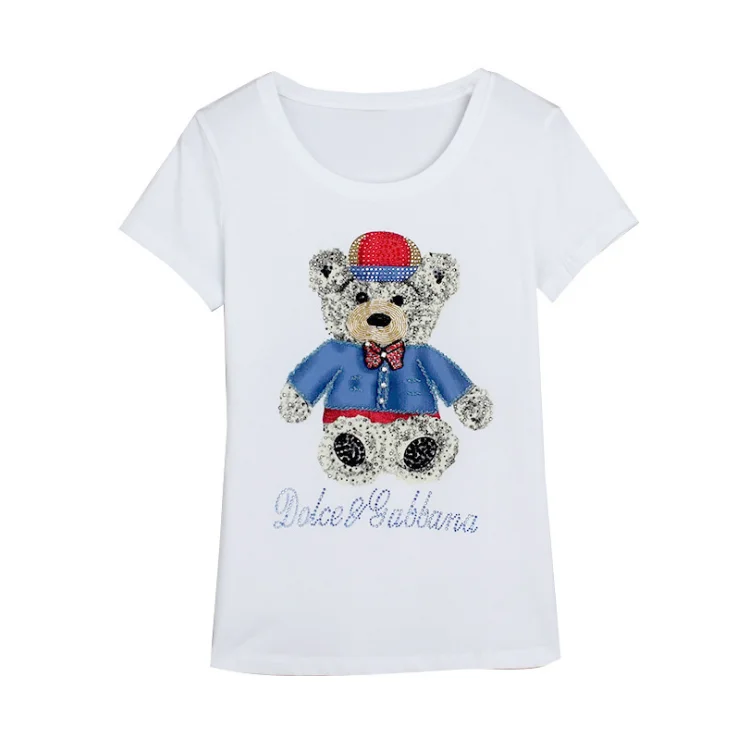 

Fashion t shirt women 2019 New Short Sleeve Summer Top Printed Beading Design female T-shirt High Quality tshirt Tees