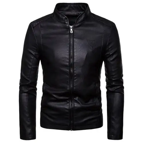 

New Cowhide pu leather jacket mens Plus Size Men Coat loose Solid color 406166