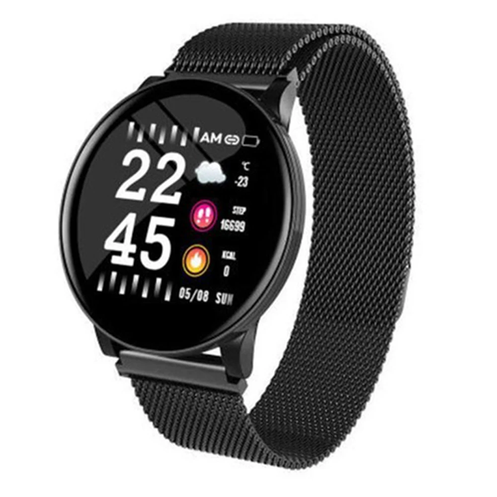 

2020 latest model metal strap healthy heart rate blood pressure monitoring sports waterproof watch fitness smart bracelet W8s, Black,red,blue