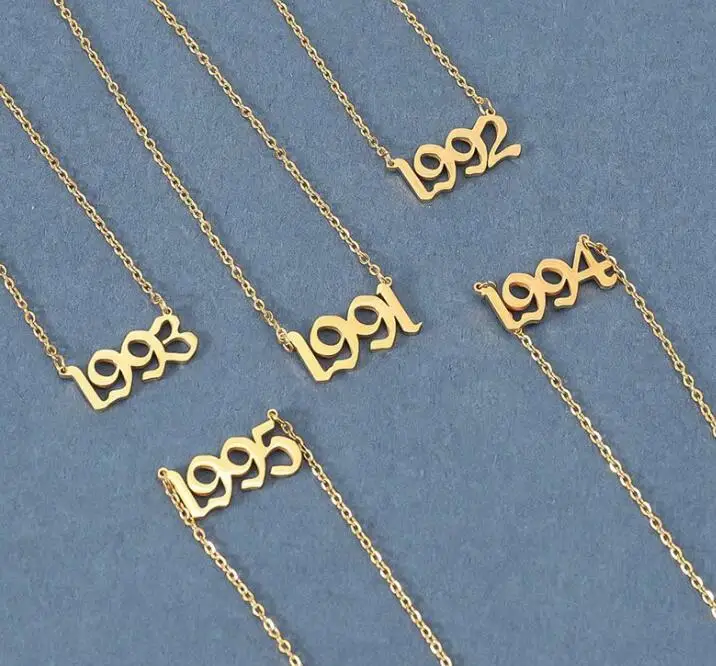 

1980-2019 Established Year Necklace Stainless Steel Gold Plated Birthday Year Necklace