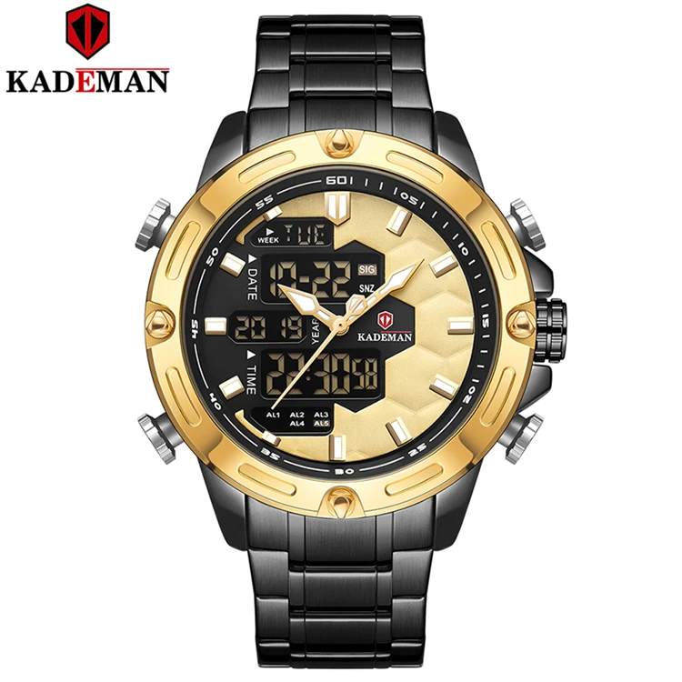 

Wristwatch Mens KADEMAN 9070 Top Brand Luxury Sports Watch Men Fashion steel Watches with Calendar for Men Black Male Clock