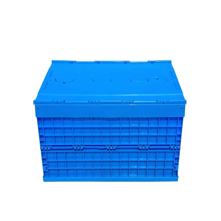 

QS Heavy Duty Hinged Lid Hard Storage Home Use Collapsible Totes Plastic Foldable Logistic Plastic Turnover Box Manufacturers