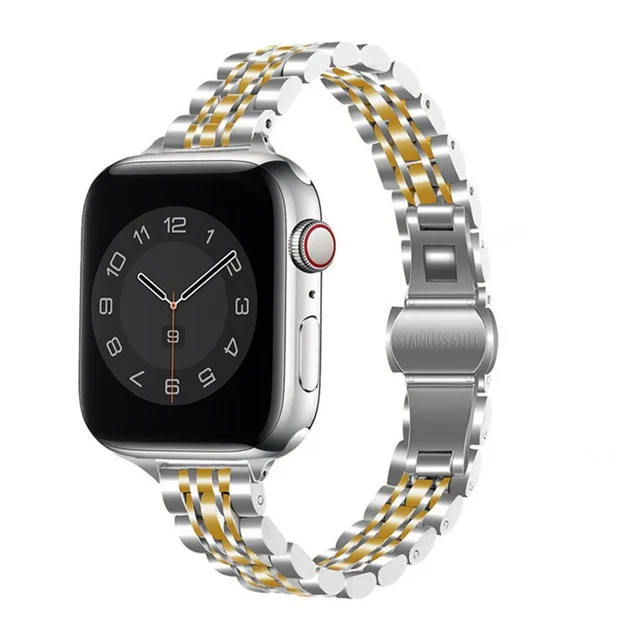 

Luxury Slim Metal Strap for Apple Watch Band 41mm 45mm 44mm 40mm 42 38mm Thin Stainless Steel Belt for iwatch Series 7 6 5 3 se, Black,gold,blue,red