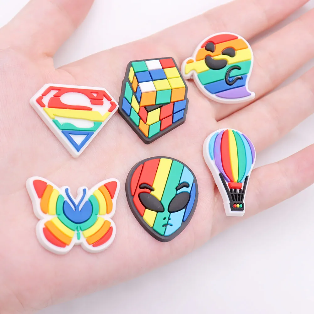 

New Wholesale PVC Colorful Rubik's Cube Butterfly Shoes Accessories Kids Garden Shoe Decorations Fit DIY Croc Charms, As your choose