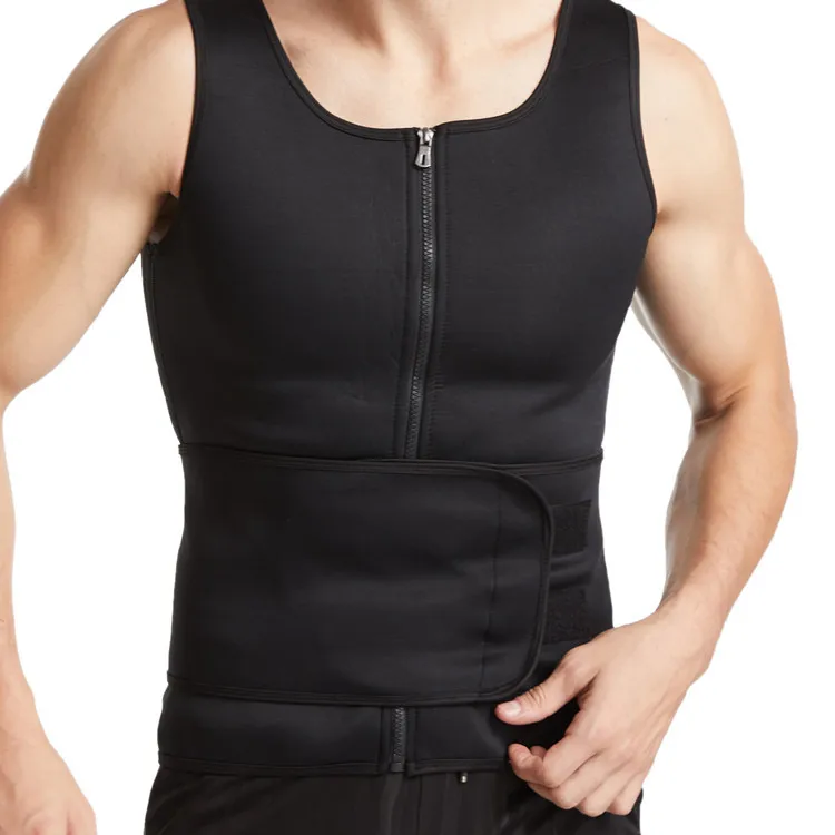 

New Design Men Sweat Sauna Suits Weight Loss Coating Body Shaper Slimming Men's Sport Zipper Tank Top Sauna Vest With Belt