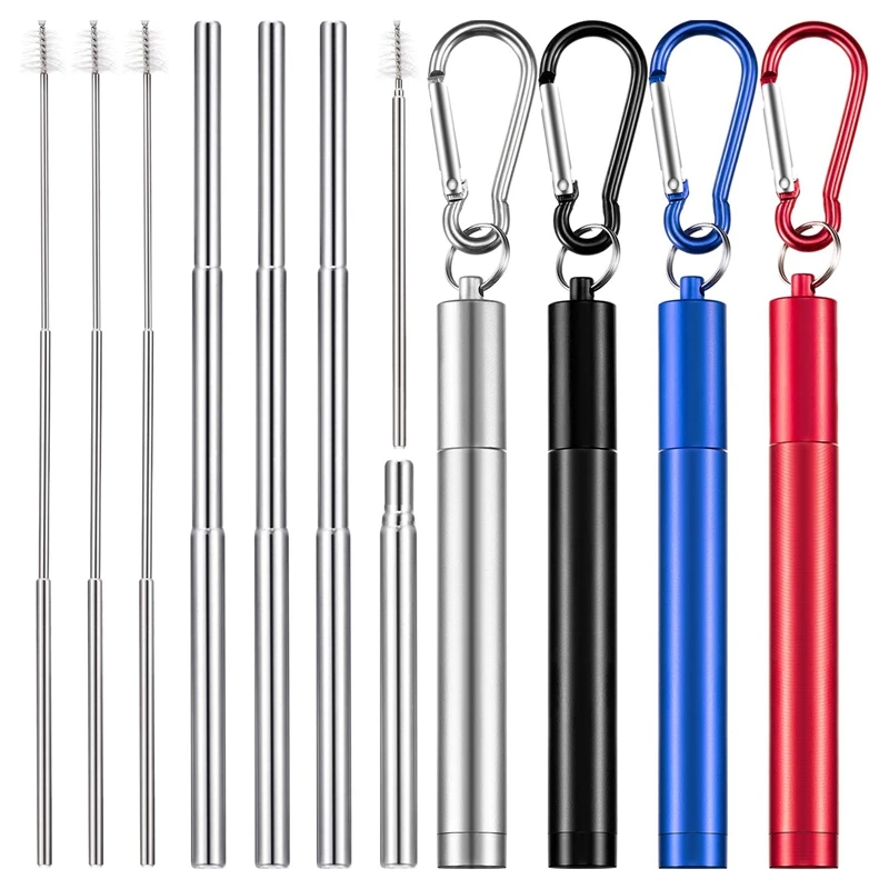 

Best Selling New Style Kids Adult Juice Telescopic Drinking Straw Set, Silver/blue/red/black/rose gold/gold