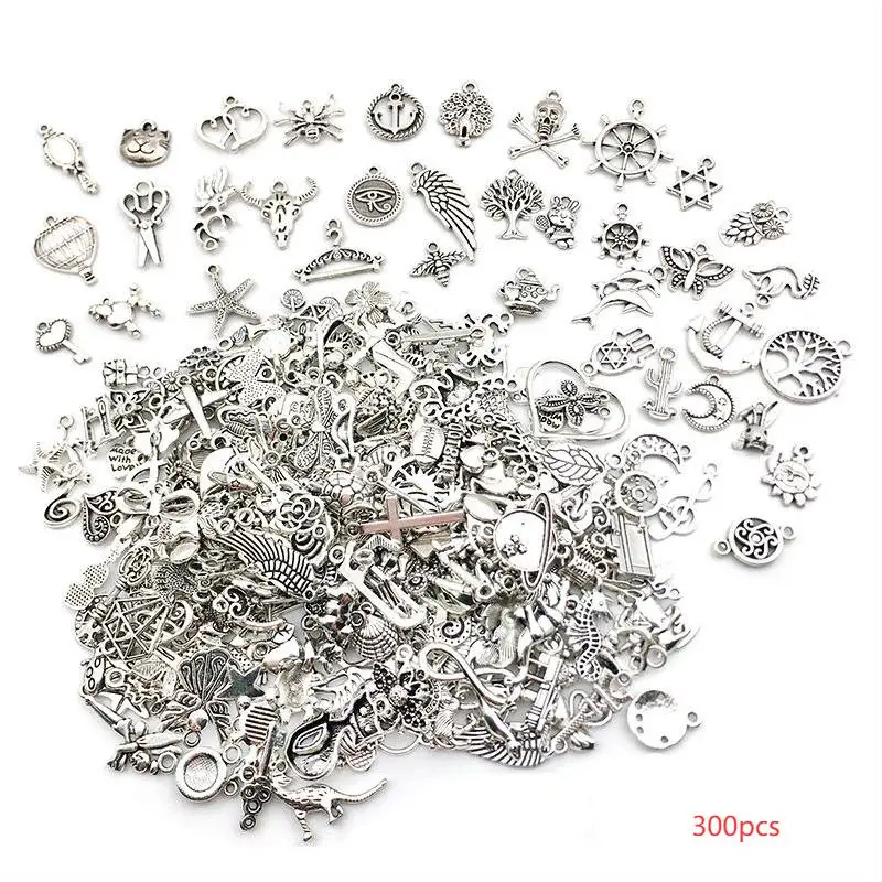 

Wholesale mix 300 sets of alloy silver charm bracelet earrings small pendant DIY accessories necklace charms