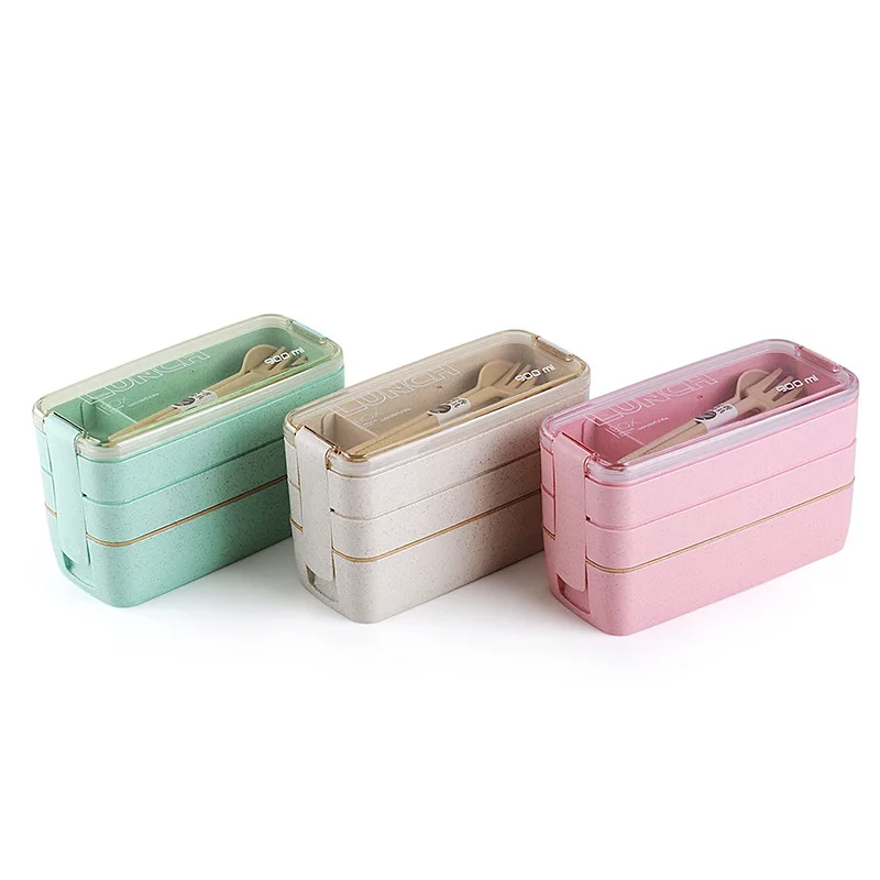 

Amazon Wheat Straw Stackable 3 Layers biodegradable tiffin lunch box sets plastic bento kids lunch box, Customized