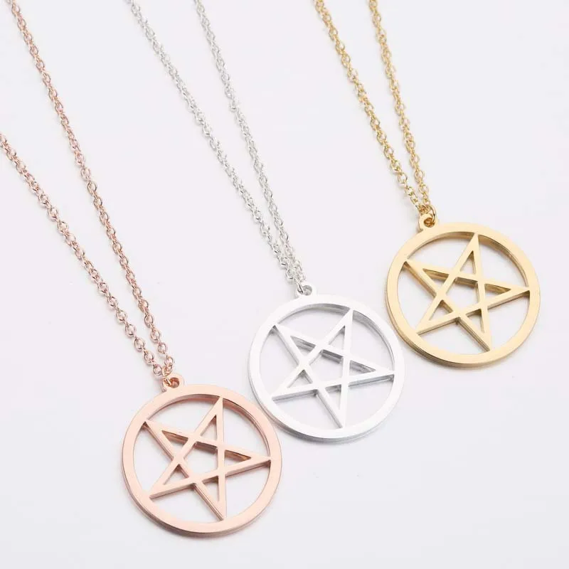

Metal circle stainless steel big five-pointed star six-pointed star personality necklace women's sweater chain