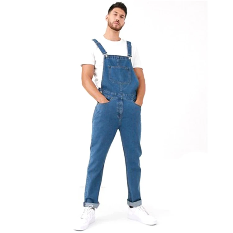 

Wholesale Overall Trousers High Waist Denim Jeans Jumpsuit Suspenders For Men, As picture