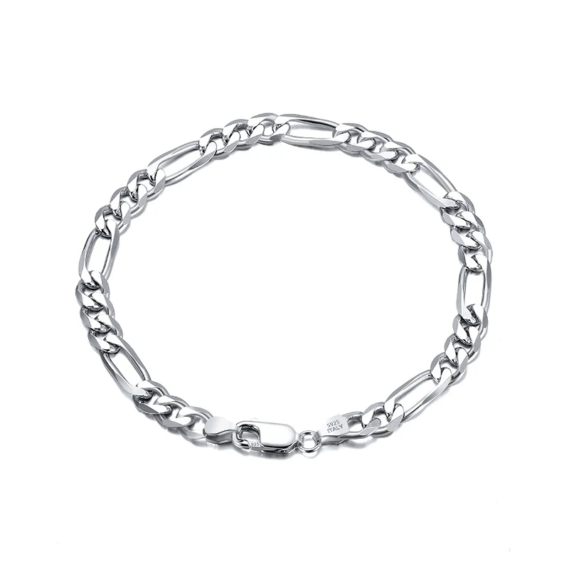 

RINNTIN SB66 Fashion Jewelry 925 Sterling Silver 5.0mm Diamond-Cut Figaro Chain Bracelet for Women Men