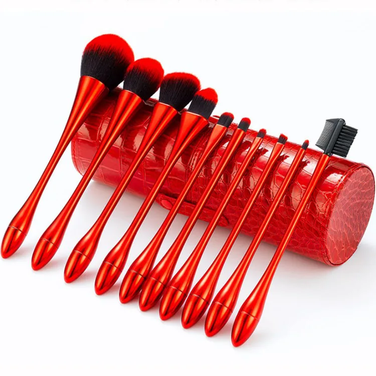 

Zhongru Red 10Pcs Makeup Brushes Set Powder Foundation Lip Brush Kit Women Beauty Face Cosmetic, Red, gold or other customized colors