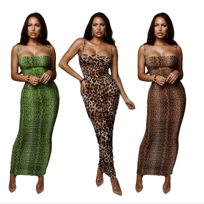 

new pattern Snake Print Plus Size Dress Women Sleeveless Maxi Dress Leopard Ladies Bodycon Party Dress