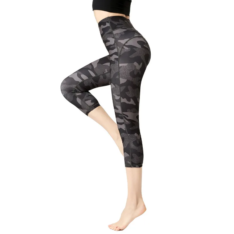 

Wholesale sexy side pockets tight-fitting high-waisted exercise running pants printed fitness gym women yoga leggings, Picture