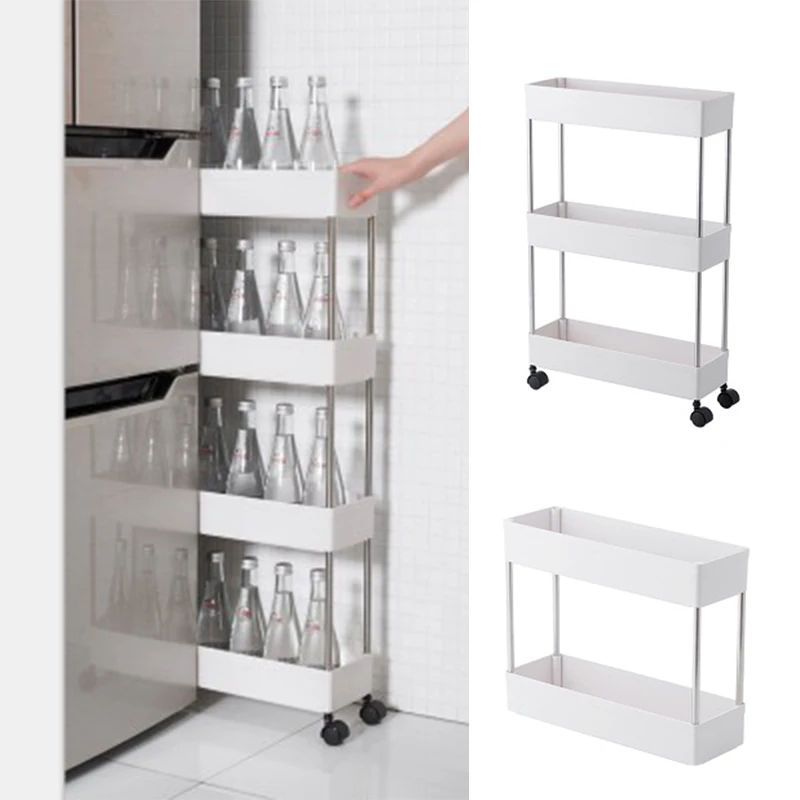

Fridge Side Shelf Removable With Space Saving 2/3/4 Tier Slim Storage Cart Bathroom Organizer Shelf Kitchen Storage Rack, White