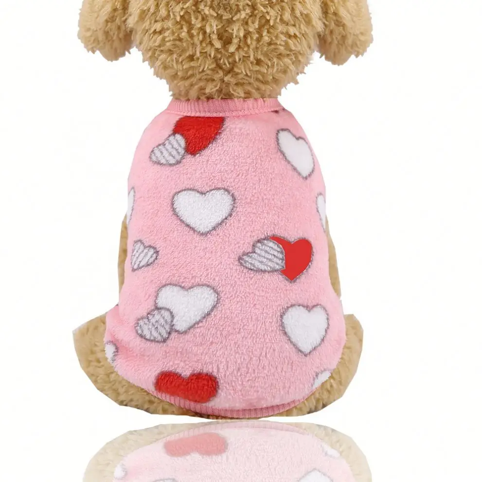 

Love Print Flannel Warm Small Dog Puppy Dog Cat Teddy Clothes Vest Pet Supplies, Picture