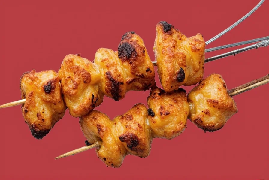 Chef brushing jerk sauce onto skewers