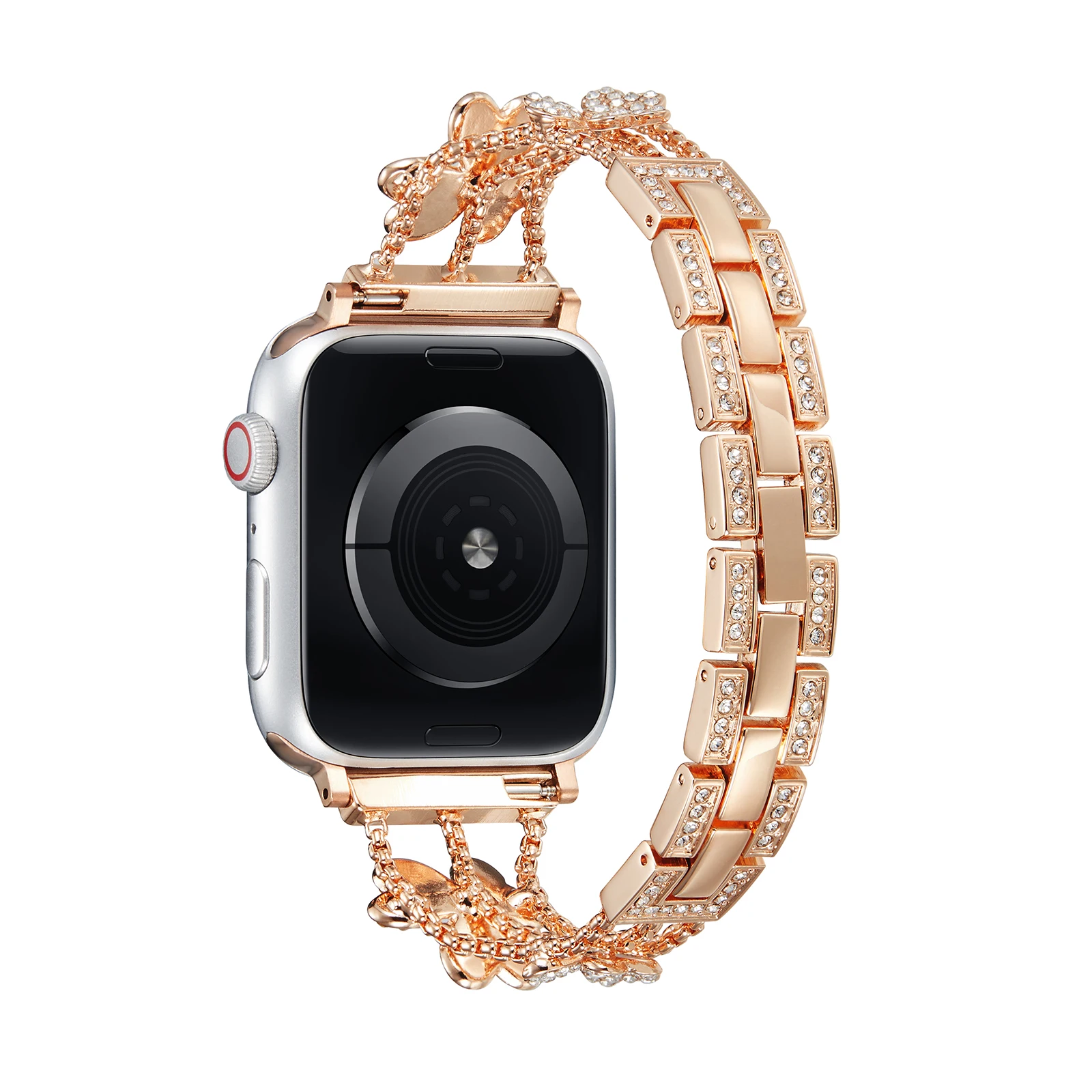 

Women's Flower Diamond Strap For Apple Watch Band SE 6 5 40/44mm Jewelry Stainless steel Bracelet For i Watch Series 4 3 38/42mm, Rose,siliver,