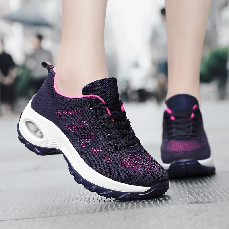 

Amazon Hot Sale Air Cushion Outdoor Sneakers Women Running Sport Shoes Casual, Black white blue