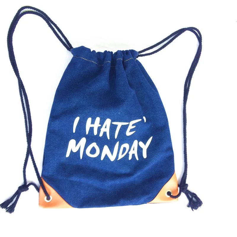 

New Custom Daily Jeans Storage Convenient Vintage Drawstring Backpack
