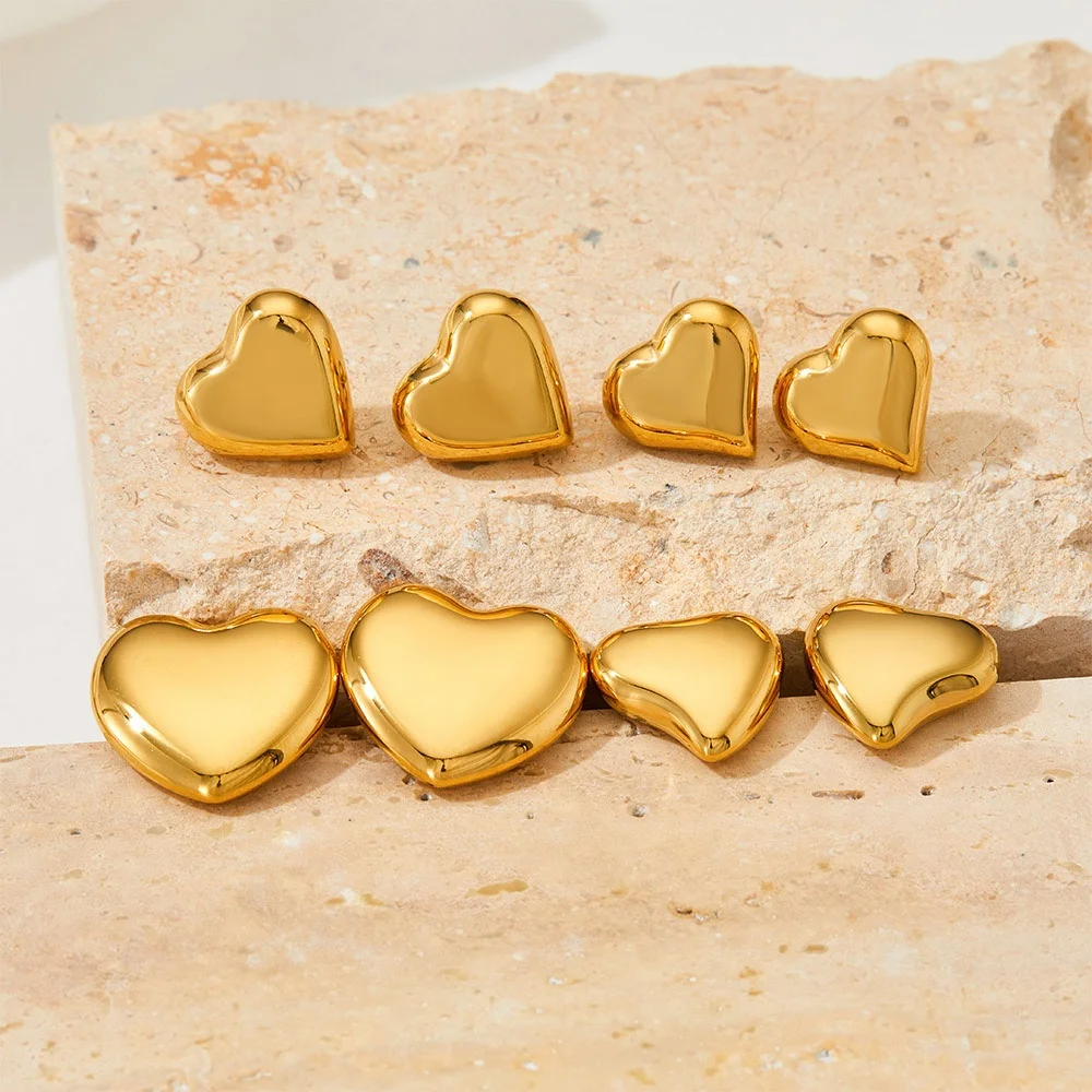 

High Quality Smooth Surface Various shapes Heart Hollow Earring Stud Gold Plated Jewelry Stainless steel Heart Stud Earrings