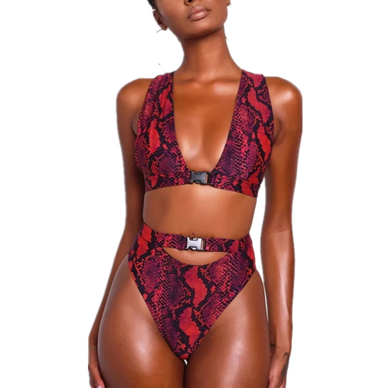

Sexy Snake Print Bikini Female Swimsuit Women Swimwear Thong Push Up Bikinis Set High Waist Swimming Suits, Black or custom pantone color