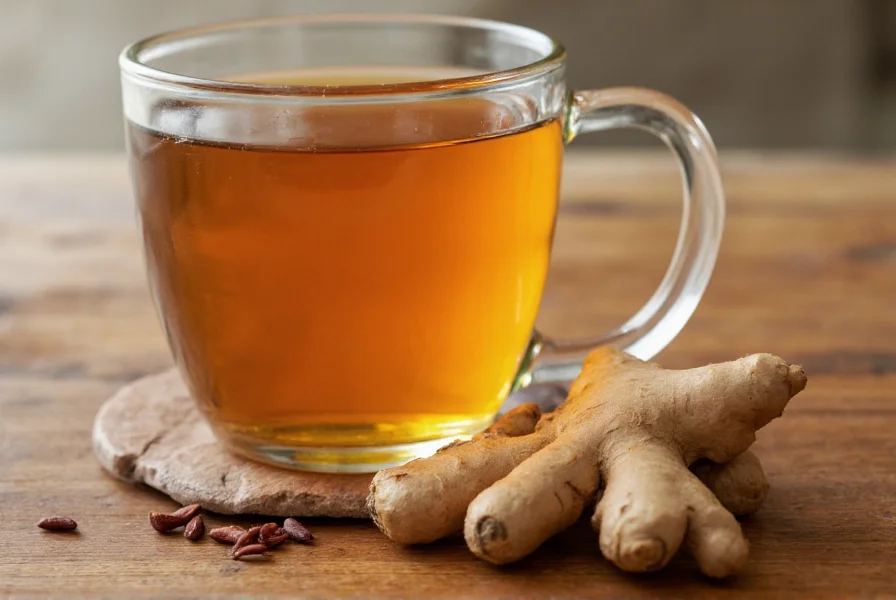 Fresh ginger root slices steeping in clear teapot showing natural golden color