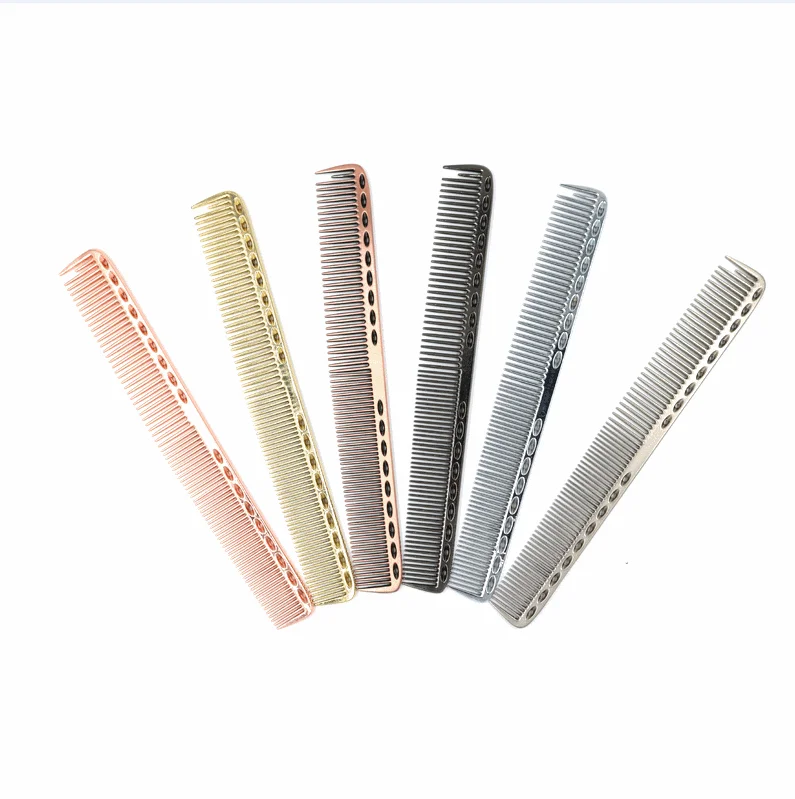 

MJ Free logo Long and Short Heat Resistant Salon Barber Aluminum Metal Pin Hairdressing Haircut Rat Tail Comb For Hair Styling