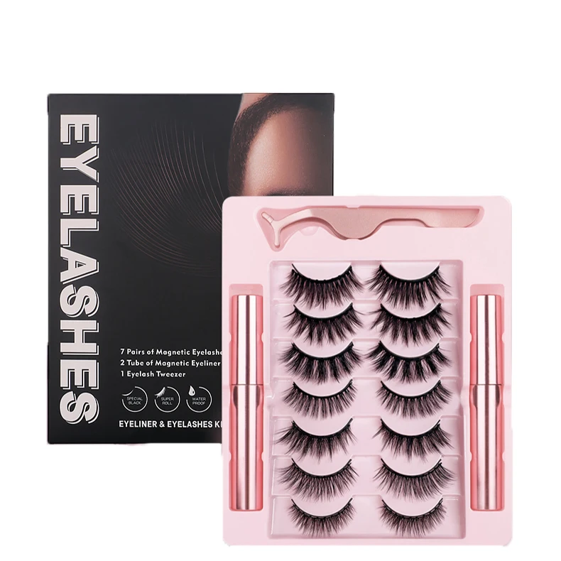 

7 Pairs 3D Other Eyelashes Wholsale Eyelash Vendors Extensions Magnetic Eyelashes With Eyeliner, Natural black