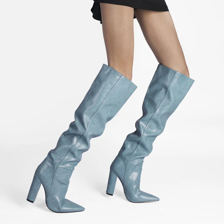 

Autumn And Winter Women Leather Thigh High Chunky Heel Boots Over The Knee