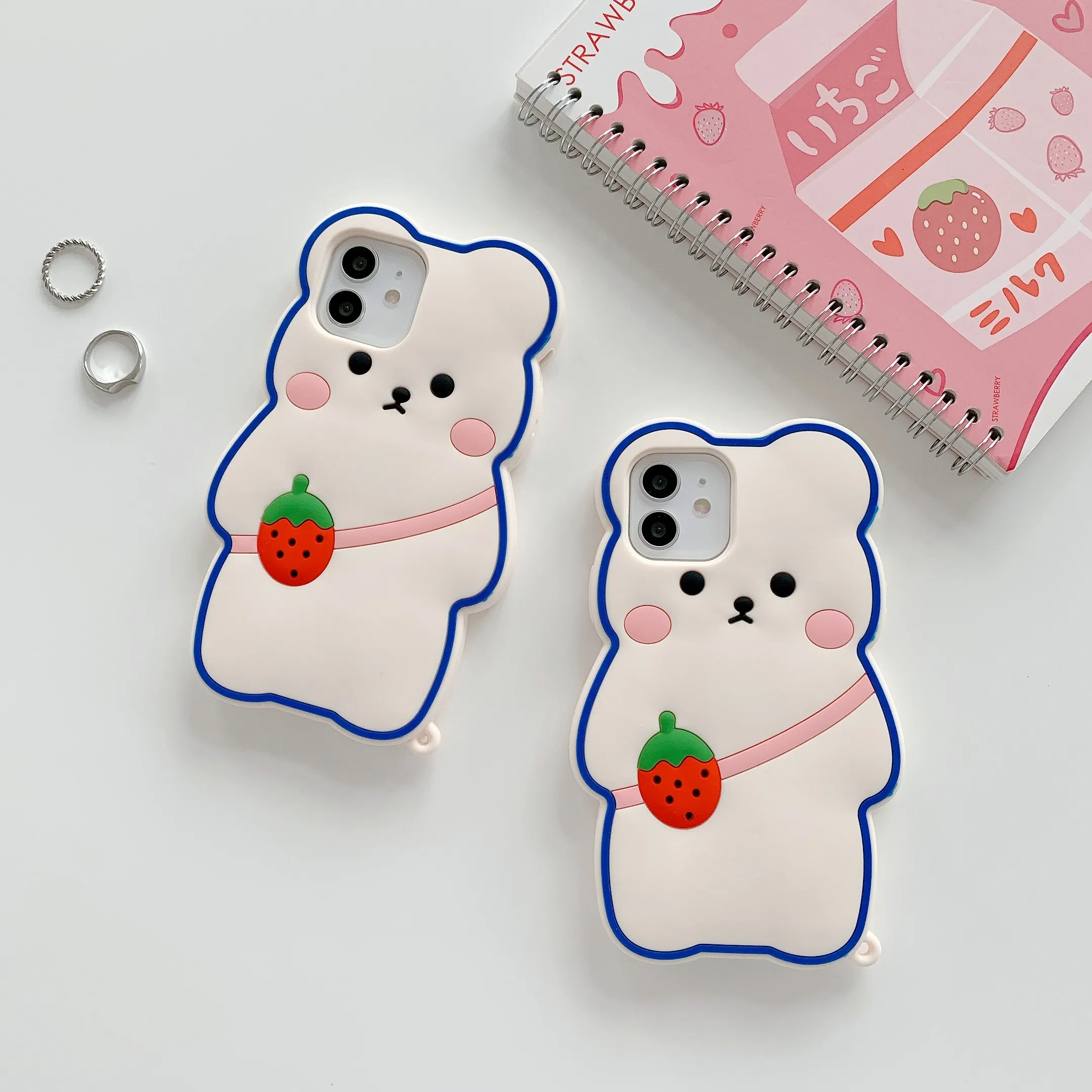 

3D Cute Cartoon Soft Silicone Backpack Bear Strawberry Case For iPhone 12 11 Pro Max X 6 7 8 Plus Cover