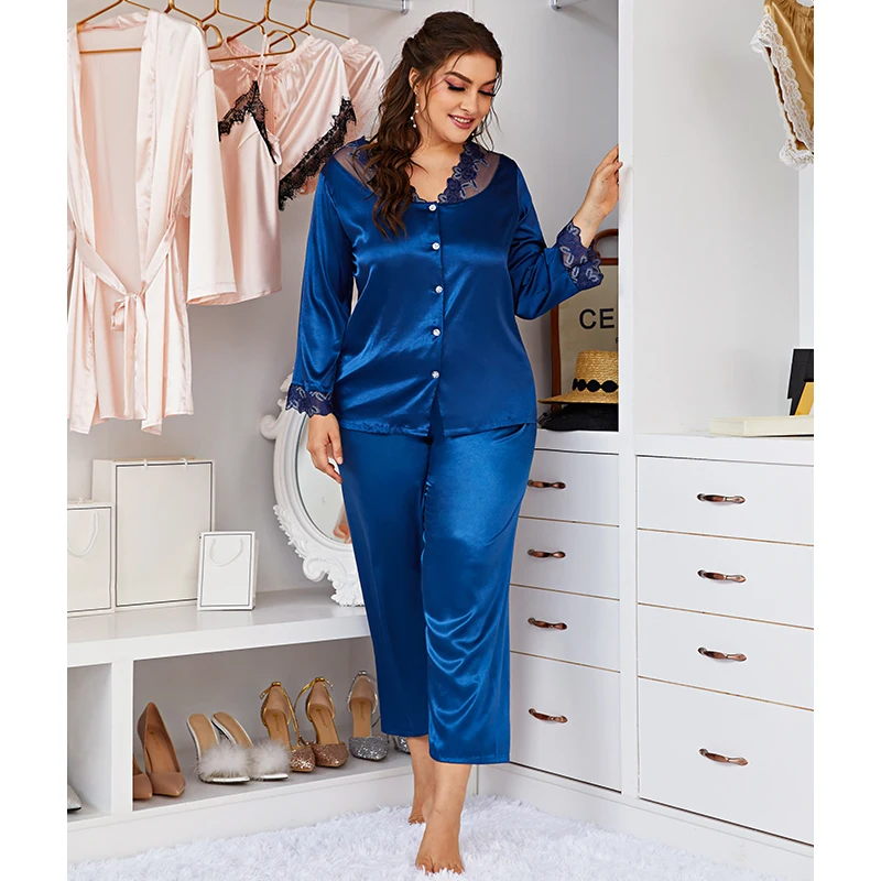 

Pijamas Woman Tiempo De Pijama Sexy Nighty For Honeymoon Silk Plain Dyed Knitted Plus Size Women's Sleepwear