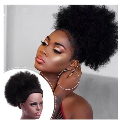 

Hairpiece Hair Afro Puff Bun Synthetic Curly Chignon For Black Women With Drawstring And Clips Wig Size Ponytail Hair Extensions, As picture