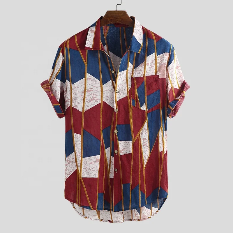

Men's Stylish Floral Short Sleeve Shirt Lien Cotton Button Down Summer Men Shirts