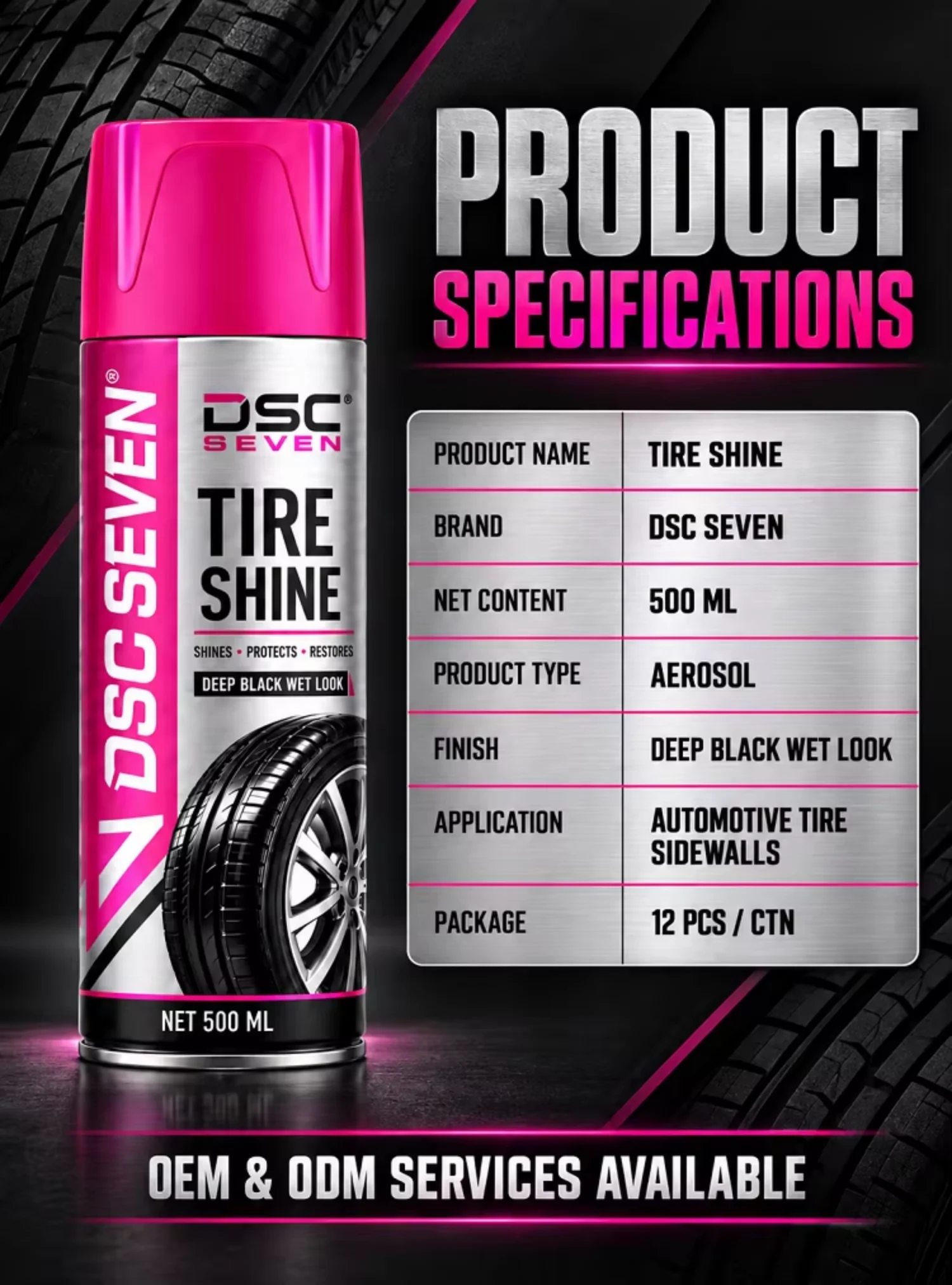 Automotive Tire Shine Aerosol Spray Black Wet Look Rubber Protectant 500ml Long Lasting Gloss Car Wheel Dressing Product