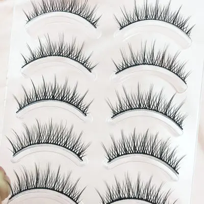 

Queena Soft pointed natural fairy false eyelashes hand crossed without makeup nude makeup thick eyelashes 5 pairs for women