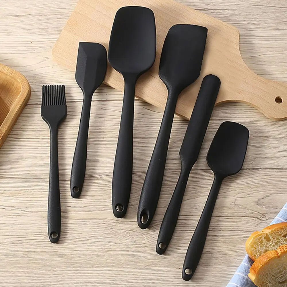 

BPA Free 6pcs/set Silicone Cooking Utensil Set Silicone Spatula Soup Spoon Brush Set Non-stick Cookware Kitchen Tools, Red,black