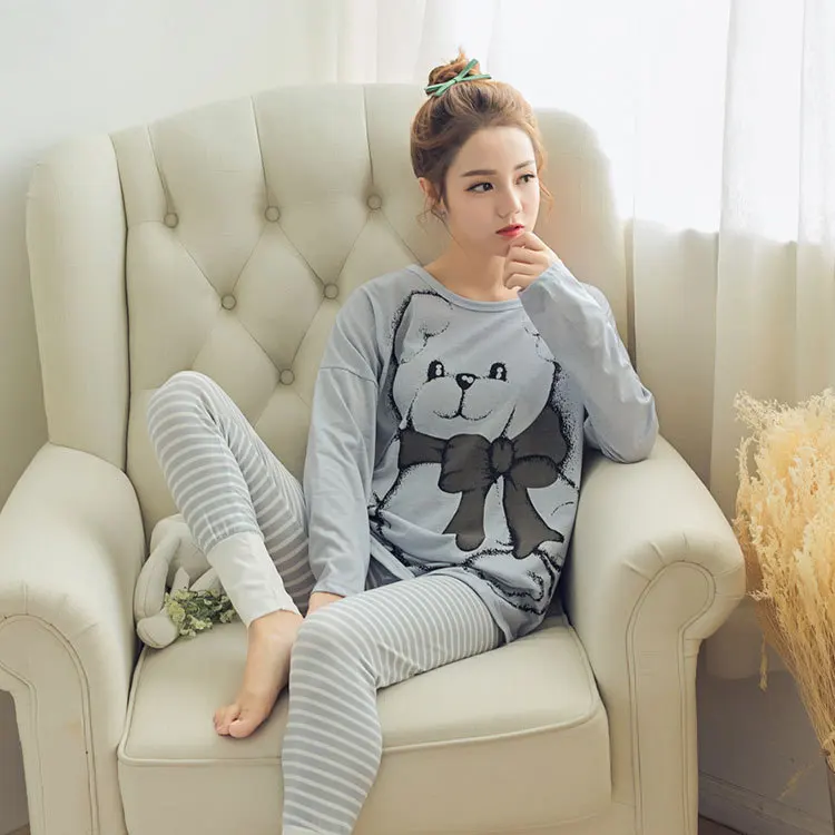 2019 kawaii cartoon pajamas summer round neck cartoon pajamas women casual autumn and winter women's pajamas set