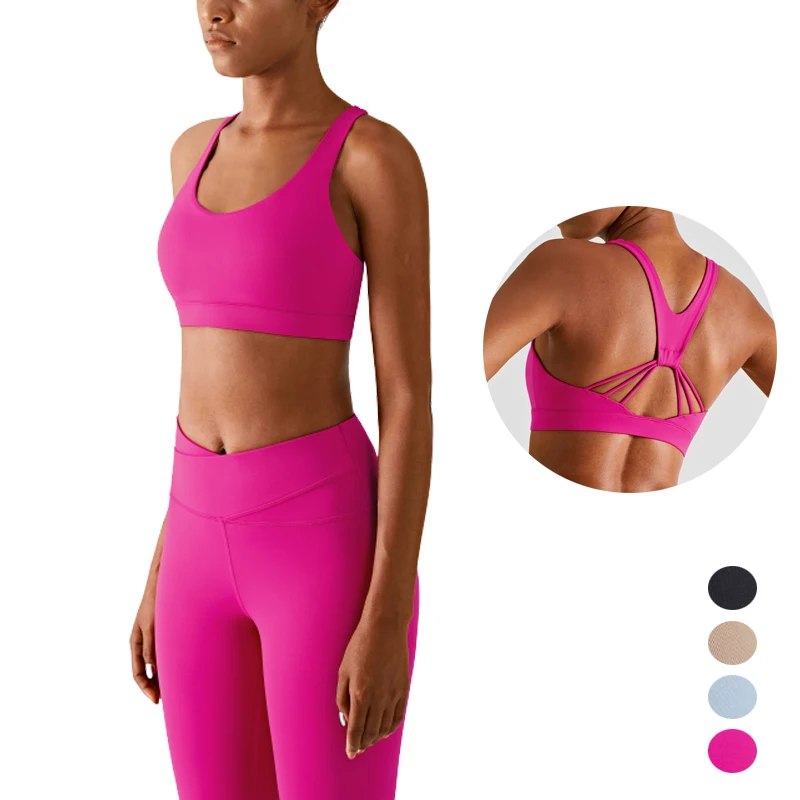 

2022 new Br-lux support nude sports yoga bra women gym active wear medium strength fancy back vest yoga sports Top