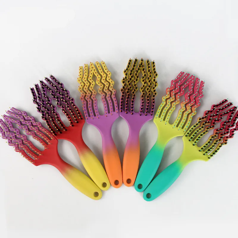 

2022 Factory direct supply six claw comb hollow massage comb dry and wet dual purpose hair comb rain bow hiar brush