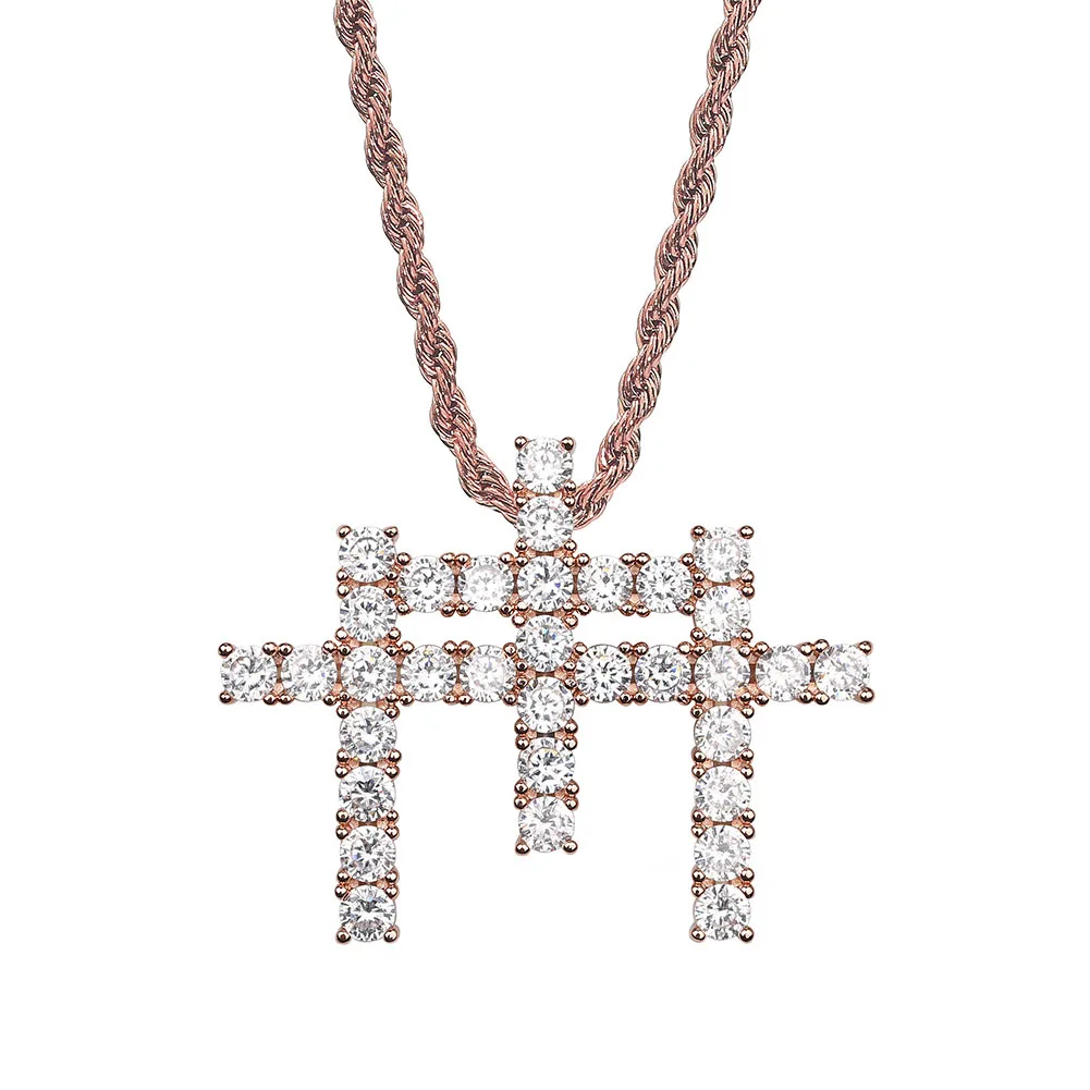 

New arrives Triple Crosses Pendant With necklace Chain Iced Out AAAAA Cubic Zircon Shining Men's Hip Hop Jewelry Gift