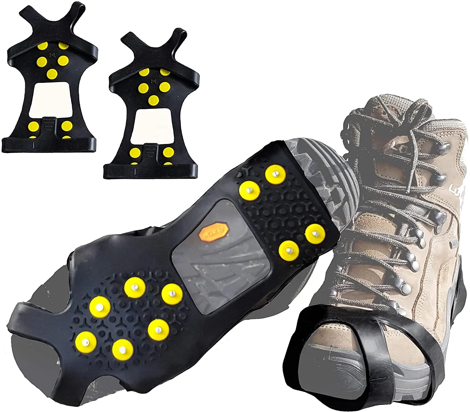 

10 Steel Studs Crampons Non-Slip Over Shoe Ice Grips Traction Cleats Gripper Silicone Snow Crampons for Shoes, Black