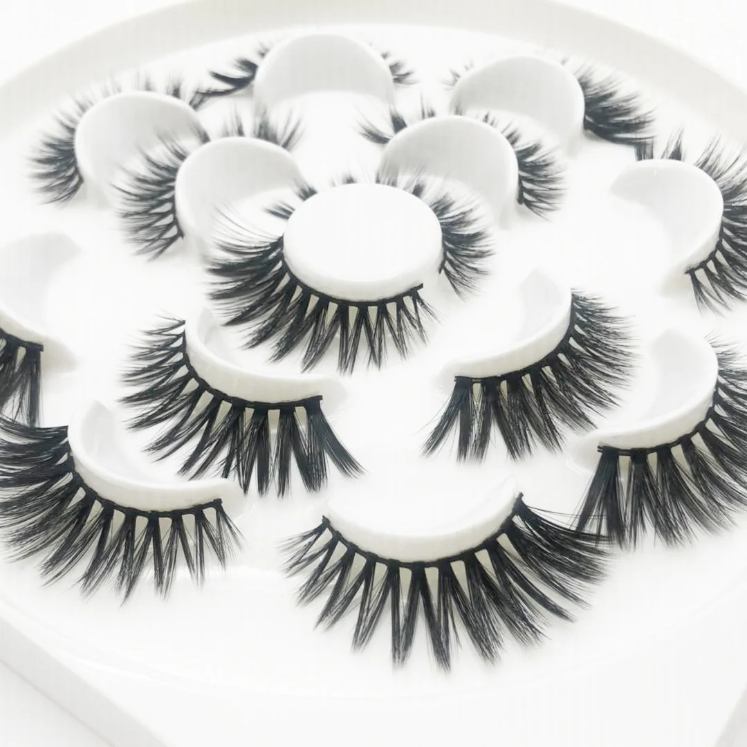 

Wholesale Seven Pairs Thick Natural Realistic Wispy False Eyelashes, Black color