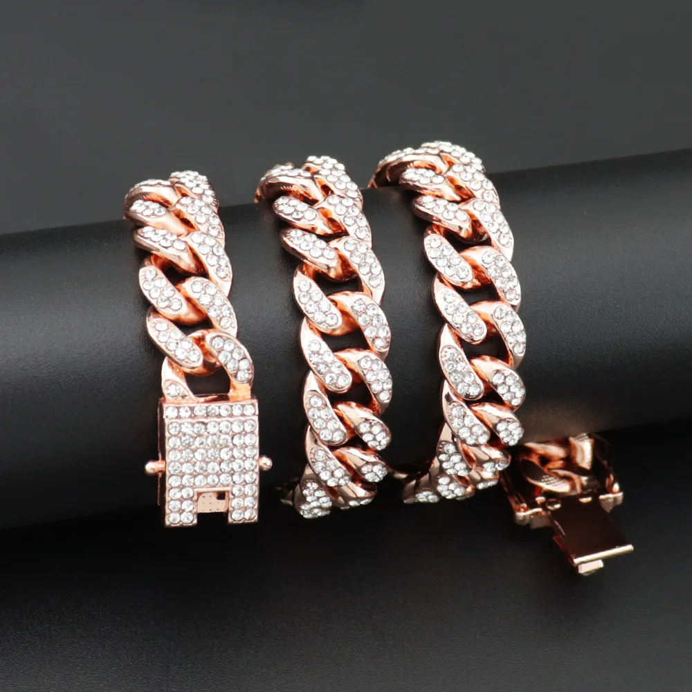 

No Rust Rose Gold Round Chain Cuban CZ Necklace Urban Rapper Jewelry Punk Style Micro Pave Cadena Cubana Men Cuban Link Chain