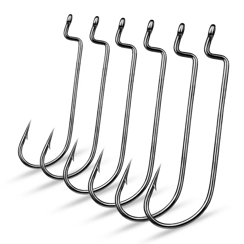 

Super Quality Offset Fishing Hooks Worm Hooks Black High Carbon Steel Soft Bait Fishing Hooks